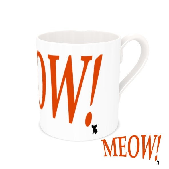 Express Yourself with Our Modern Exclamation Novelty China Mugs! Meow! A smile with every sip! Modern, unusual, kitchenware.