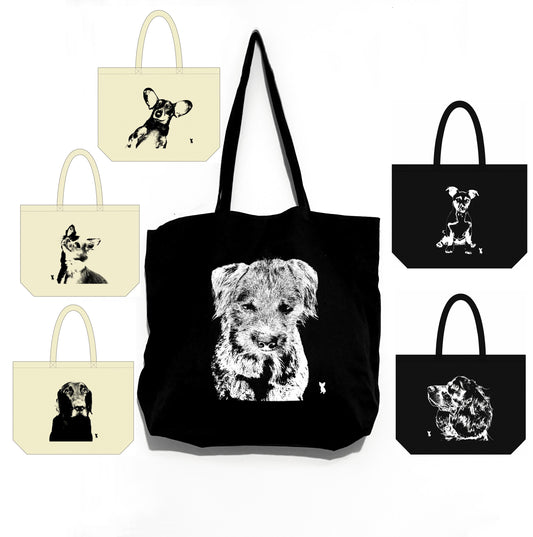 Dog Design Tote bag , premium cotton, 6 stylish, unique designs - Border Terrier, Chihuahua, Jack Russell, Spaniel, Labrador, Dachshund