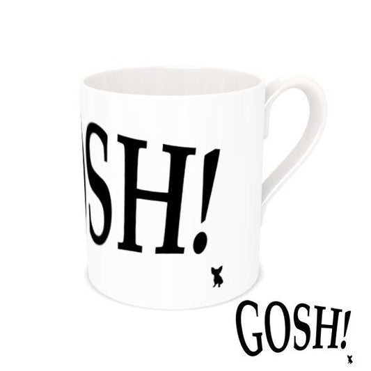 Express Yourself with Our Modern Exclamation Novelty China Mugs! Gosh! A smile with every sip! Modern, fun, unusual kitchenware.