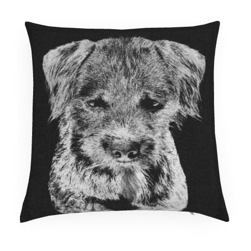 Elevate Your Space with a Terrier dog-Inspired Cushion (includes poly-fibre pad), two sizes 16" or 20" square.