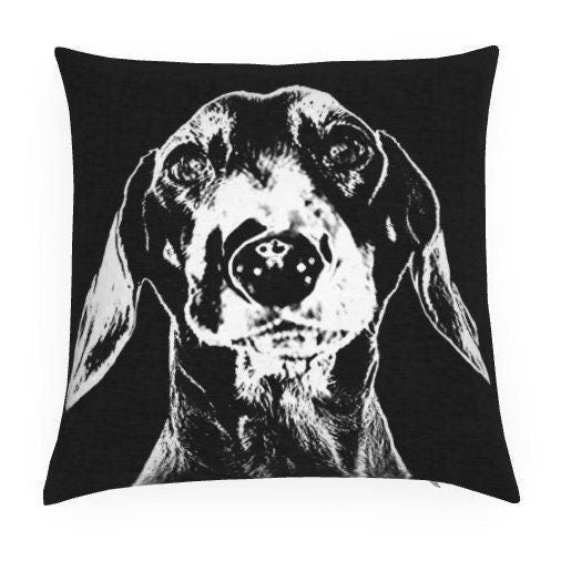 Elevate Your Space with a Dachshund dog-Inspired Cushion, (includes poly-fibre pad), two sizes 16" or 20" square.