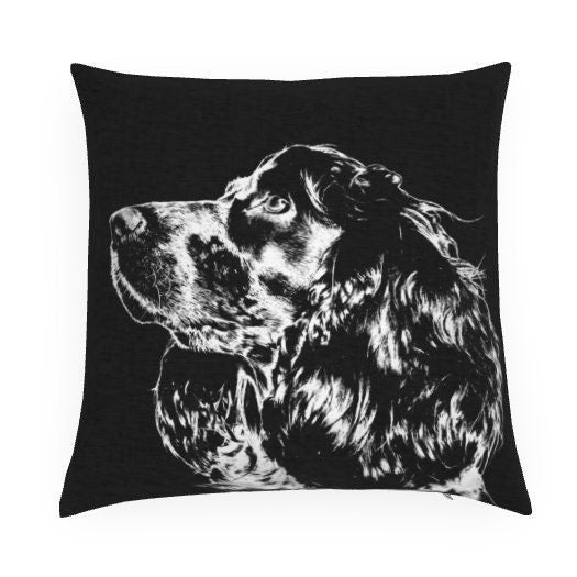 Elevate Your Space with a Spaniel puppy dog-Inspired Cushion (includes poly-fibre pad), two sizes 16" or 20" square.